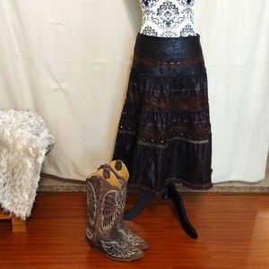 Brown Naturecore BC Black Cat Fashion Skirt  Gypsy Mori Western NWOT 28' Country